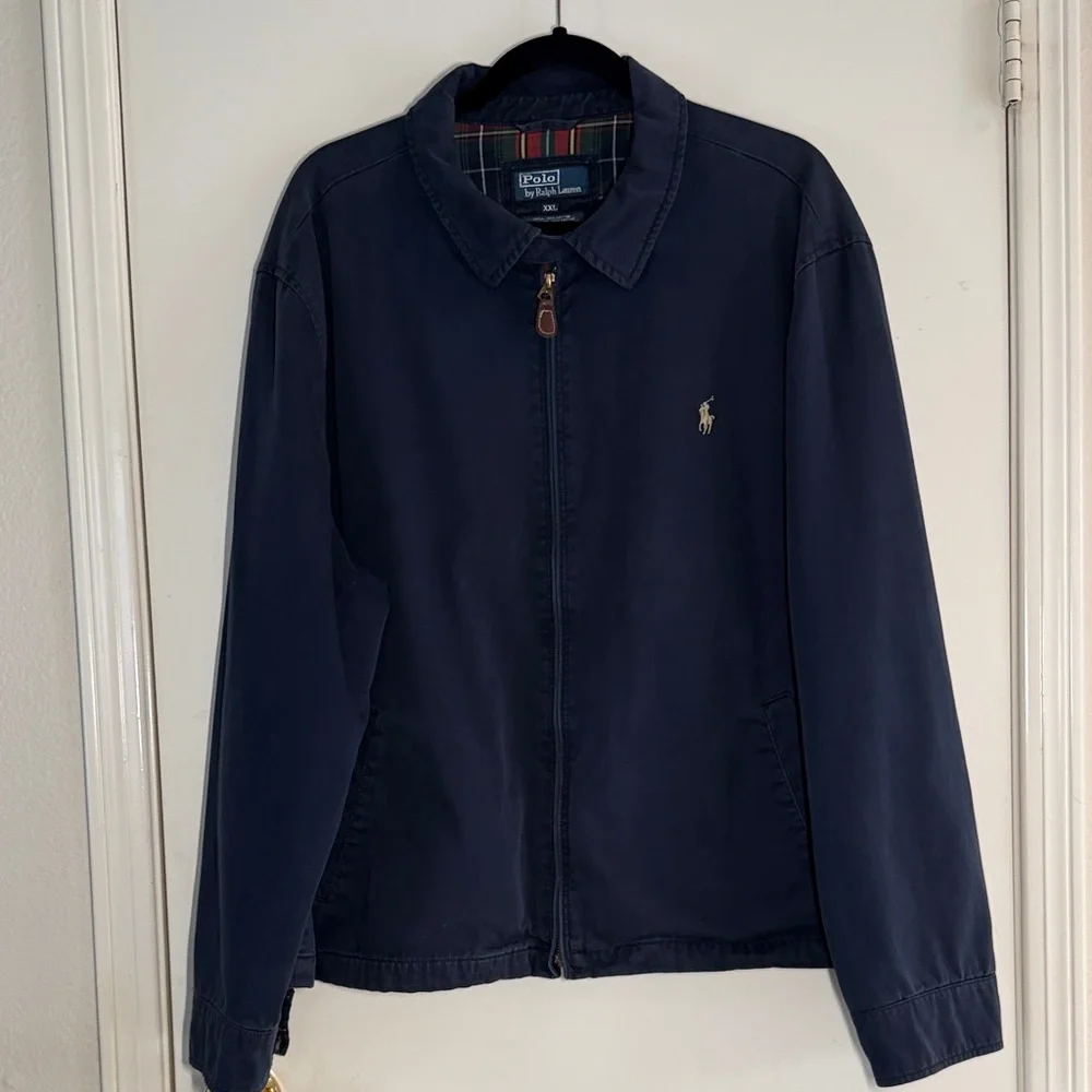 Polo Ralph Lauren Vintage Navy Blue Classic Bomber Harrington Jacket 100% Cotton